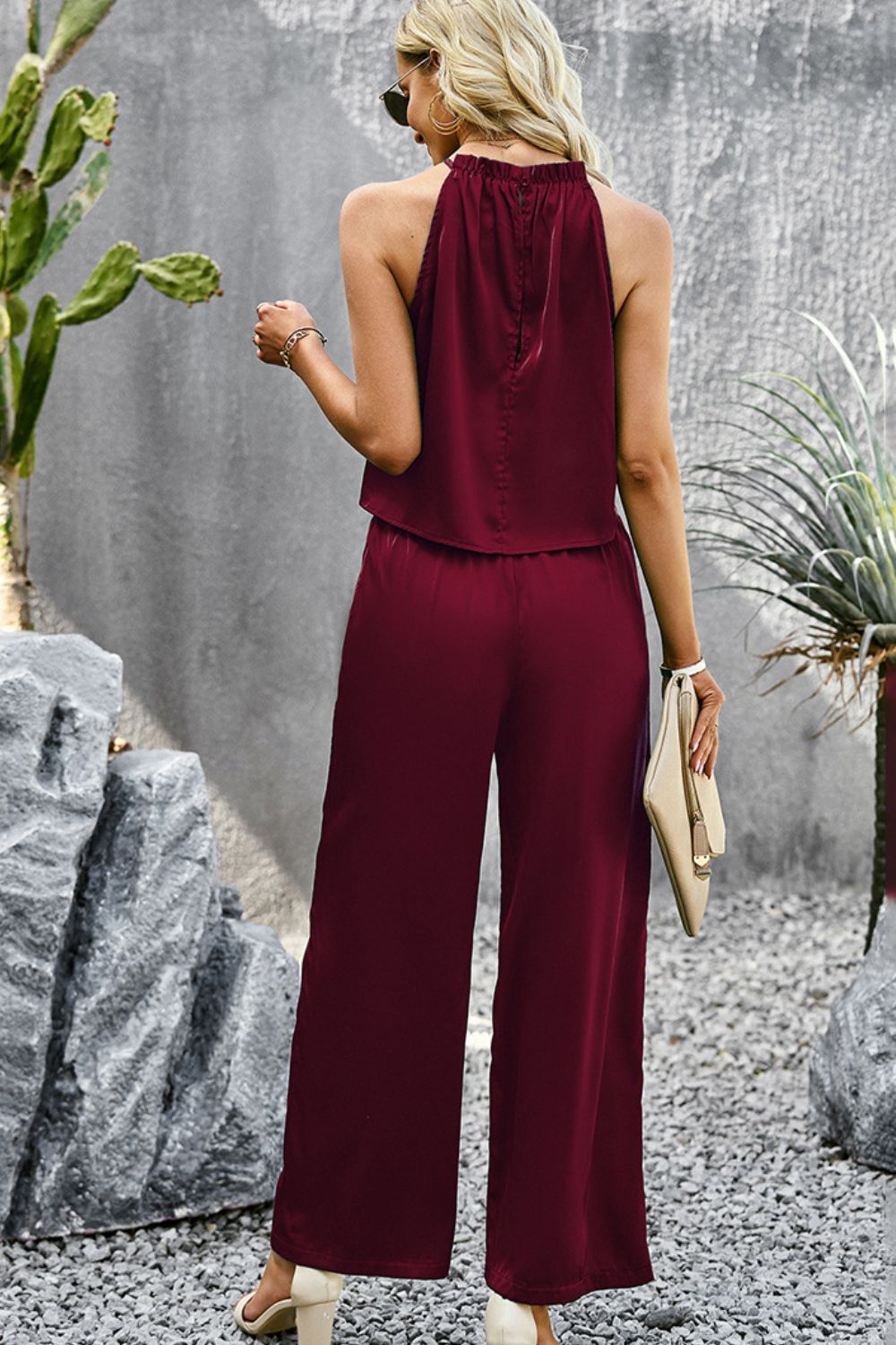 Grecian Neck Sleeveless Pocketed Top and Pants Set - AllIn Computer