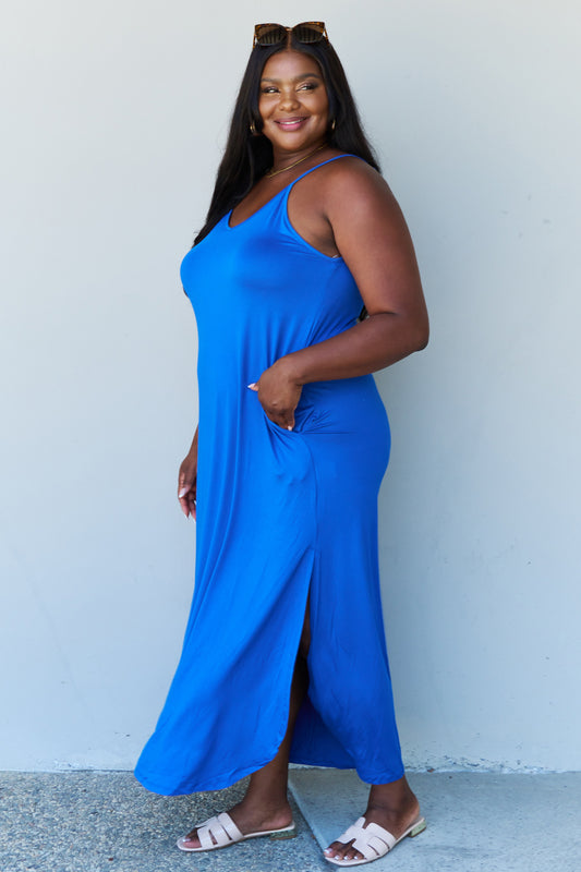 Ninexis Good Energy Full Size Cami Side Slit Maxi Dress in Royal Blue - AllIn Computer