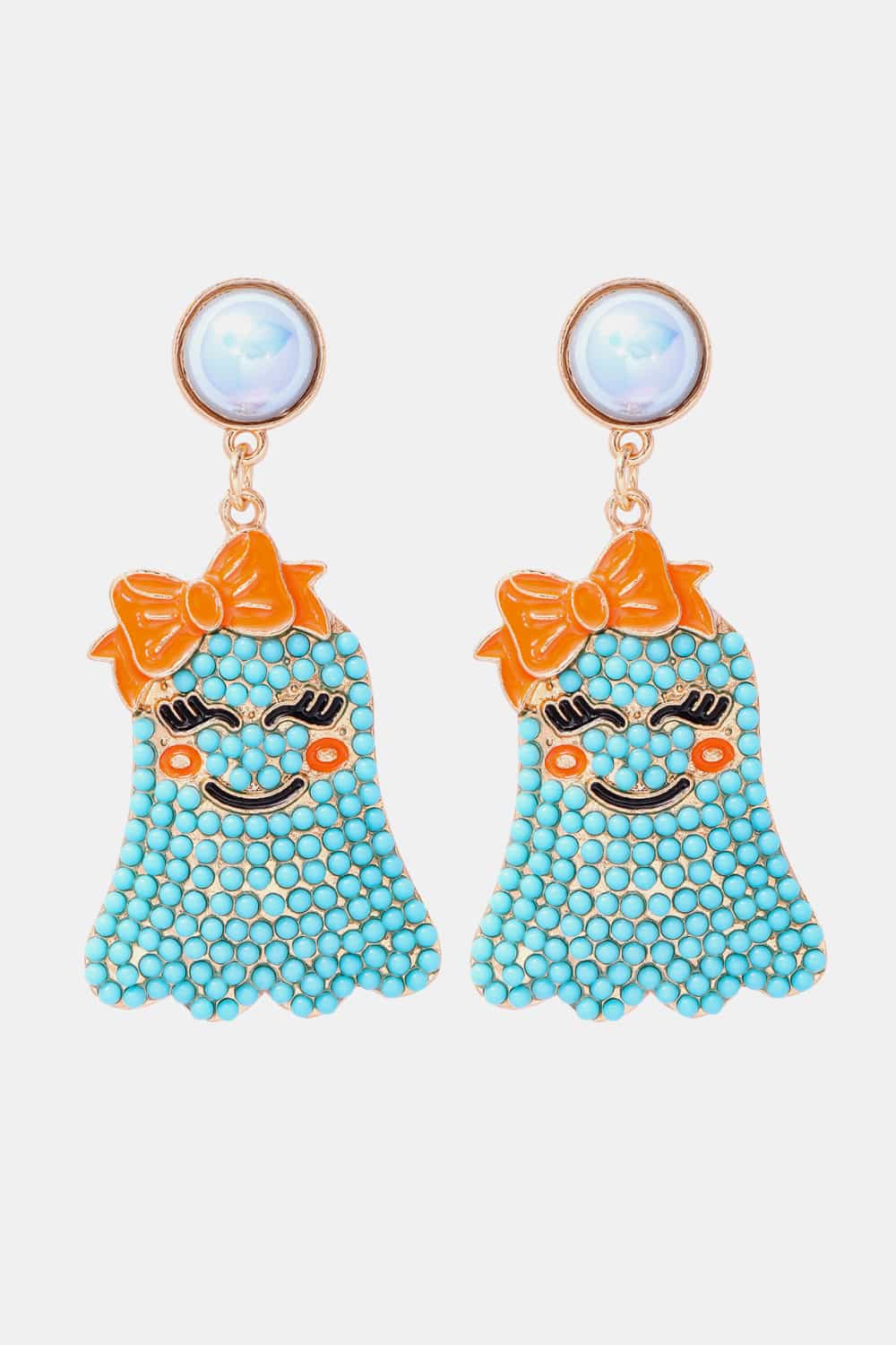 Smiling Ghost Shape Synthetic Pearl Earrings - AllIn Computer