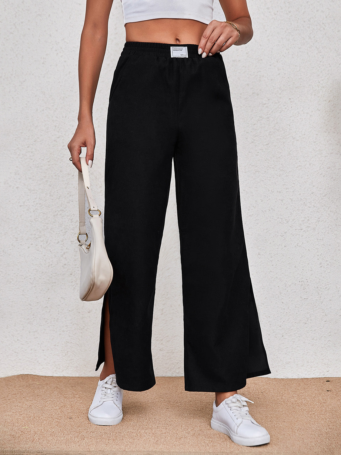 Wide Leg Slit Pants - AllIn Computer