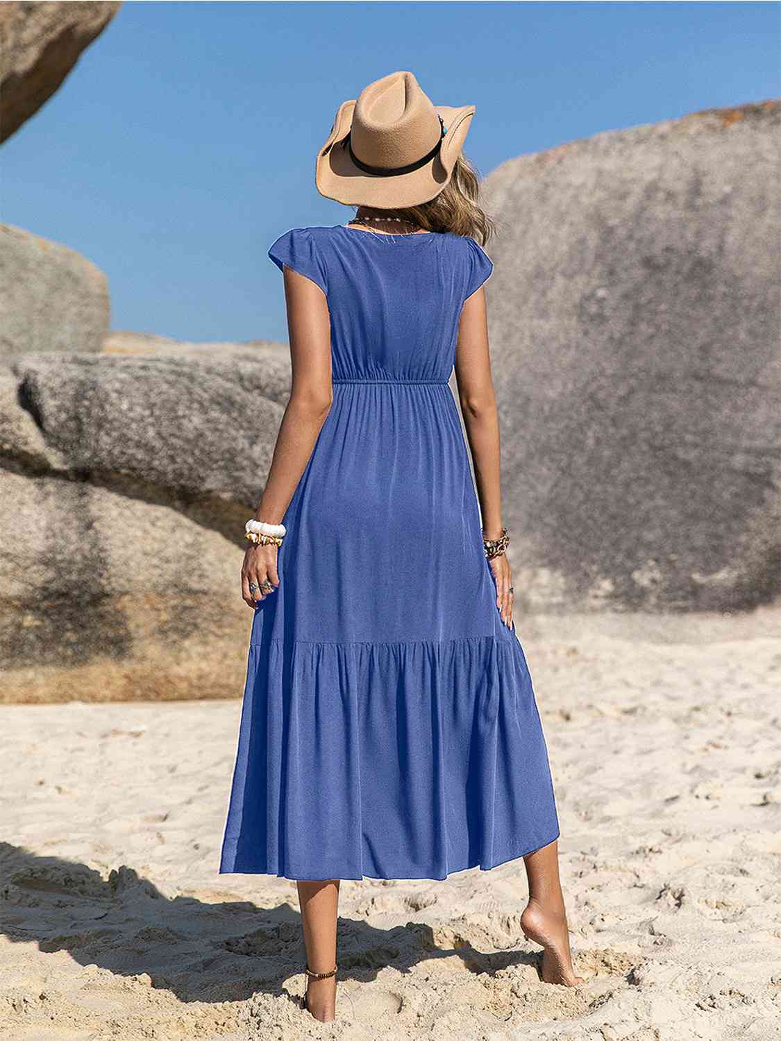 Embroidered Square Neck Ruffle Hem Dress - AllIn Computer