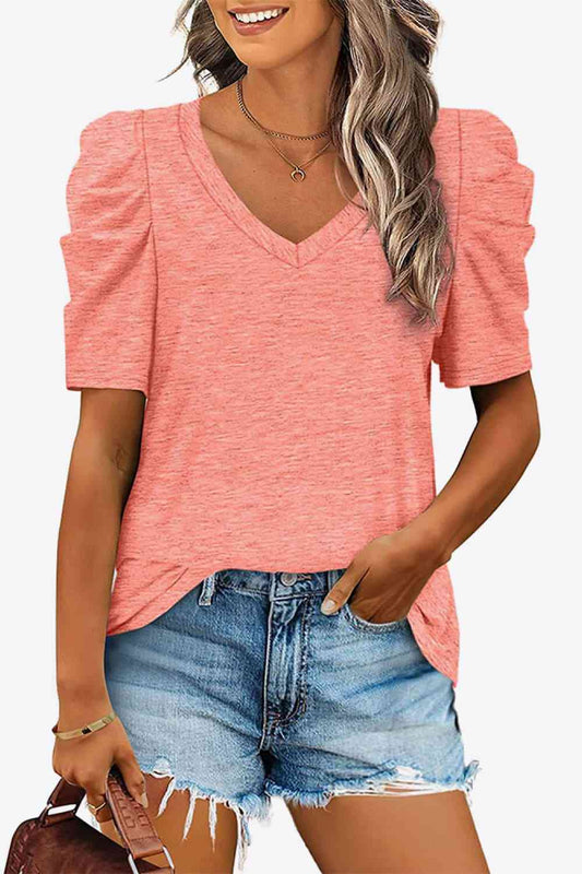 V-Neck Puff Sleeve Tee - AllIn Computer