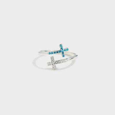 Zircon 925 Sterling Silver Double Cross Bypass Ring - AllIn Computer