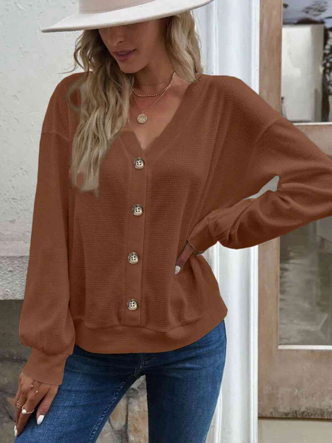 V-Neck Dropped Shoulder Blouse - AllIn Computer