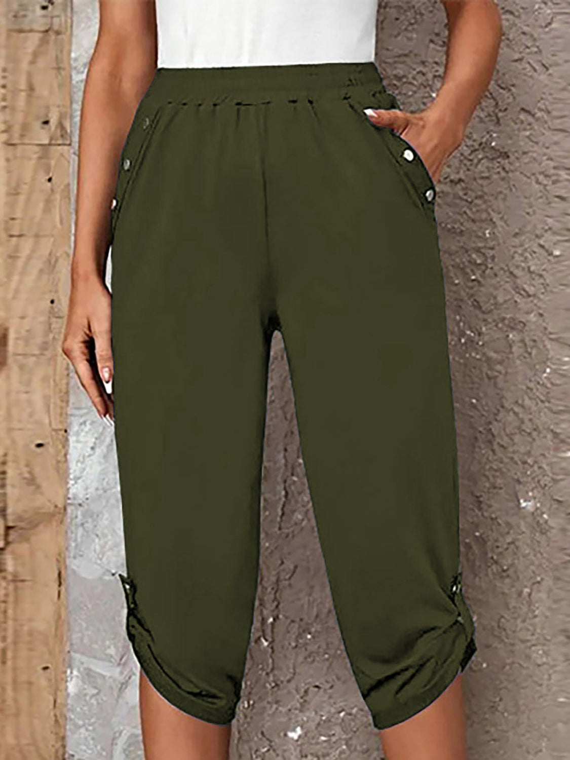 Full Size Roll-Tab Capris Pants - AllIn Computer