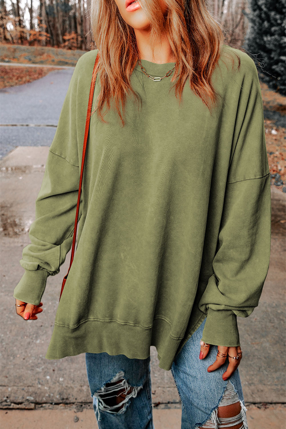 Dropped Shoulder Round Neck Long Sleeve Blouse | CLOTHING,SHOES & ACCESSORIES | outerwear, Ship From Overseas, Shirts & Tops, SYNZ, Women's Apparel, women's clothing, women's fashion, women's outerwear | Trendsi