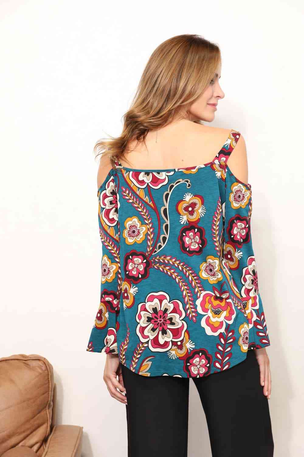 Sew In Love Full Size Floral Cold Shoulder Blouse - AllIn Computer
