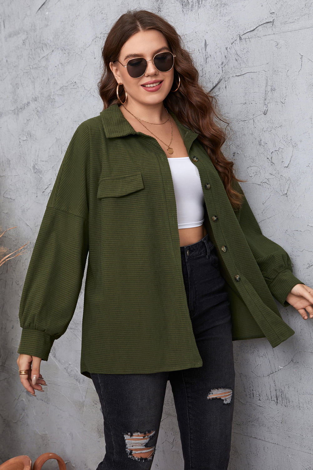 Melo Apparel Plus Size Dropped Shoulder Shirt - AllIn Computer