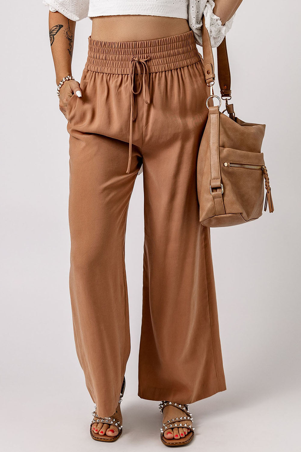 Drawstring Smocked Waist Wide Leg Pants - AllIn Computer