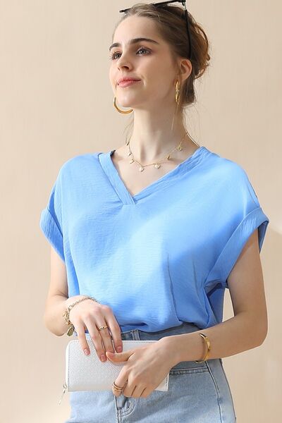 Ninexis V-Neck Trim Rolled Short Sleeve Shirt - AllIn Computer
