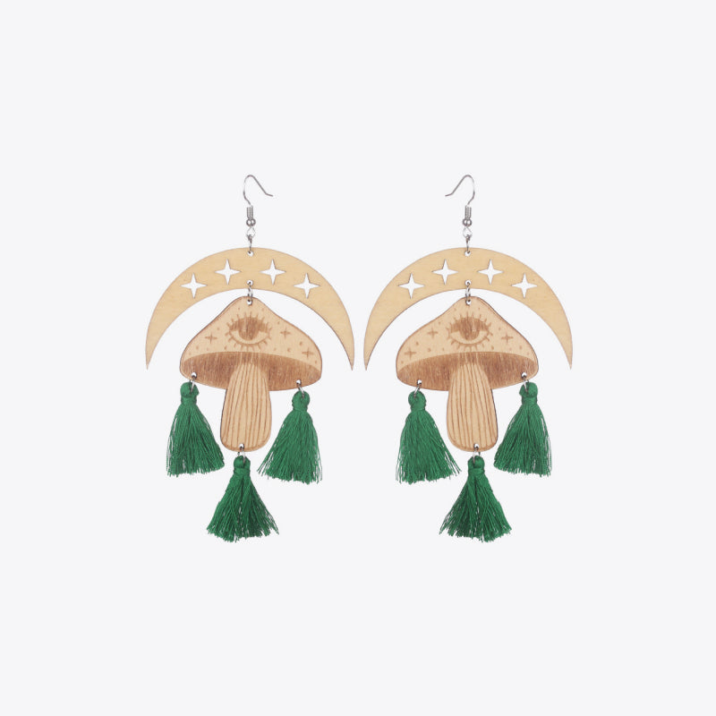 Moon & Mushroom Tassel Detail Dangle Earrings - AllIn Computer