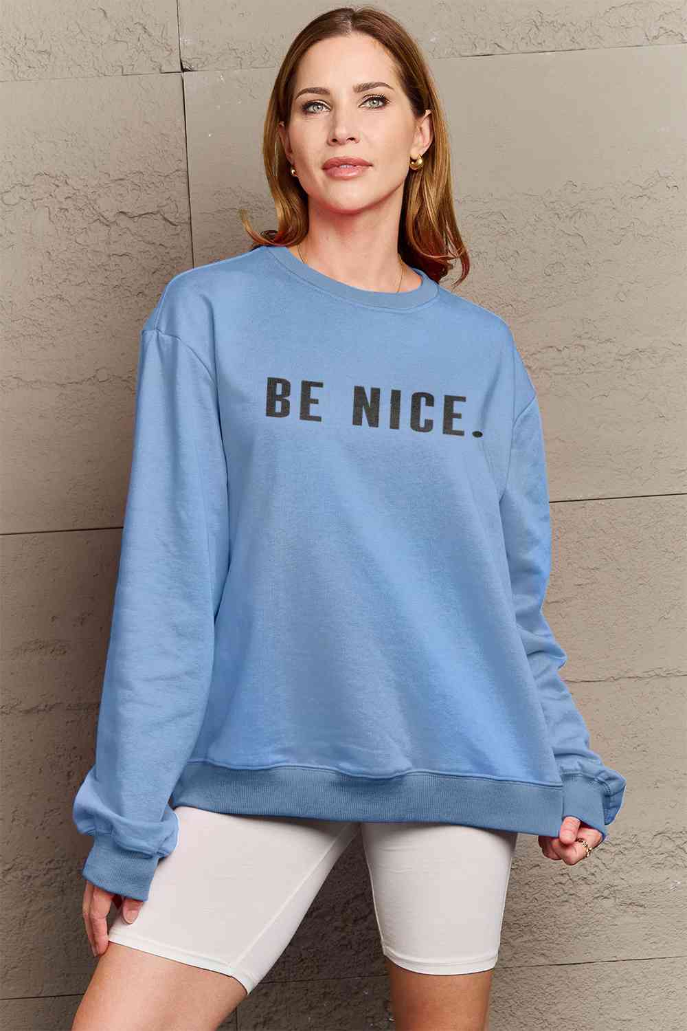 Simply Love Full Size BE NICE Graphic Sweatshirt - AllIn Computer