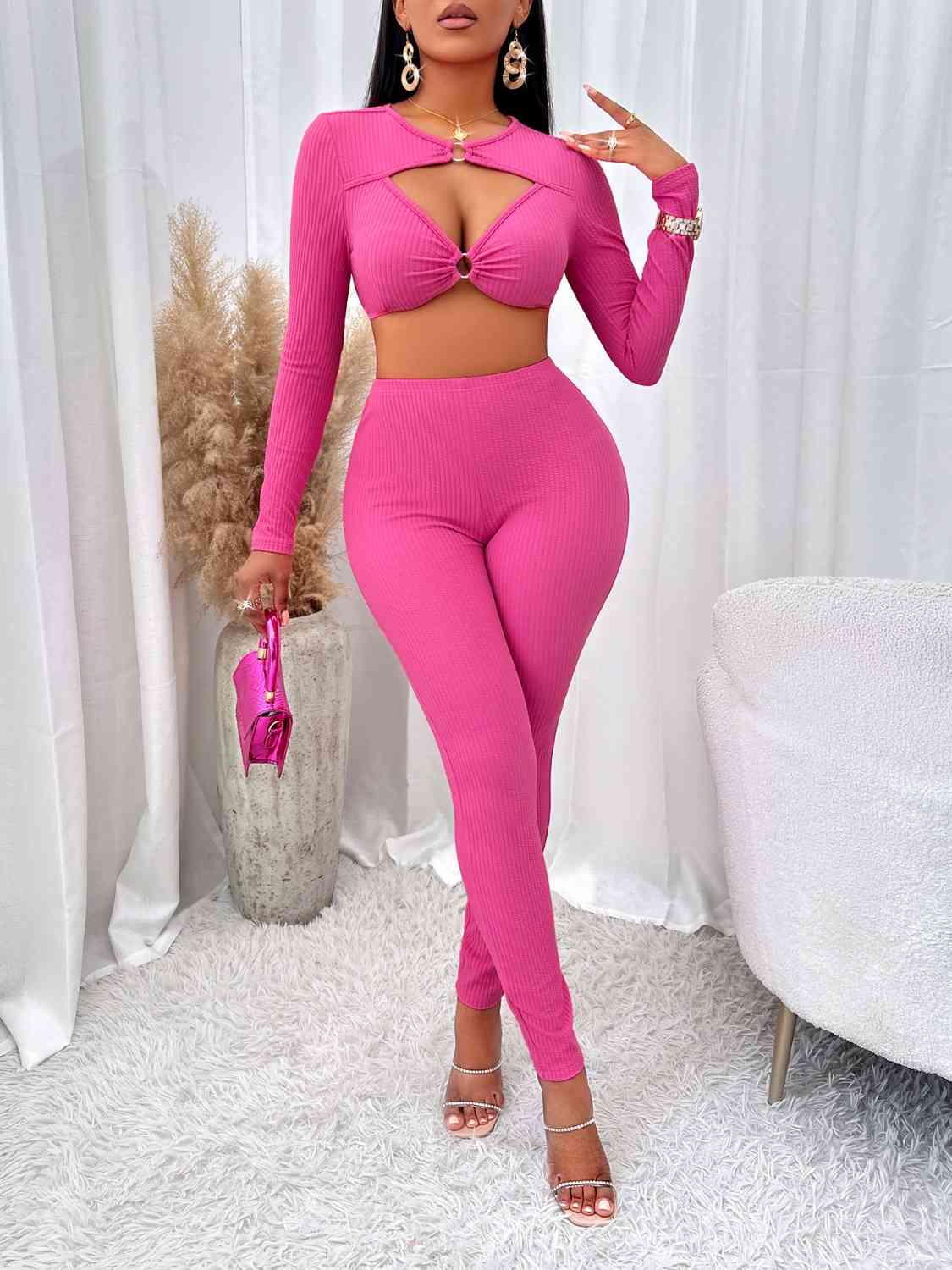 Cutout Cropped Top and Leggings Set - AllIn Computer