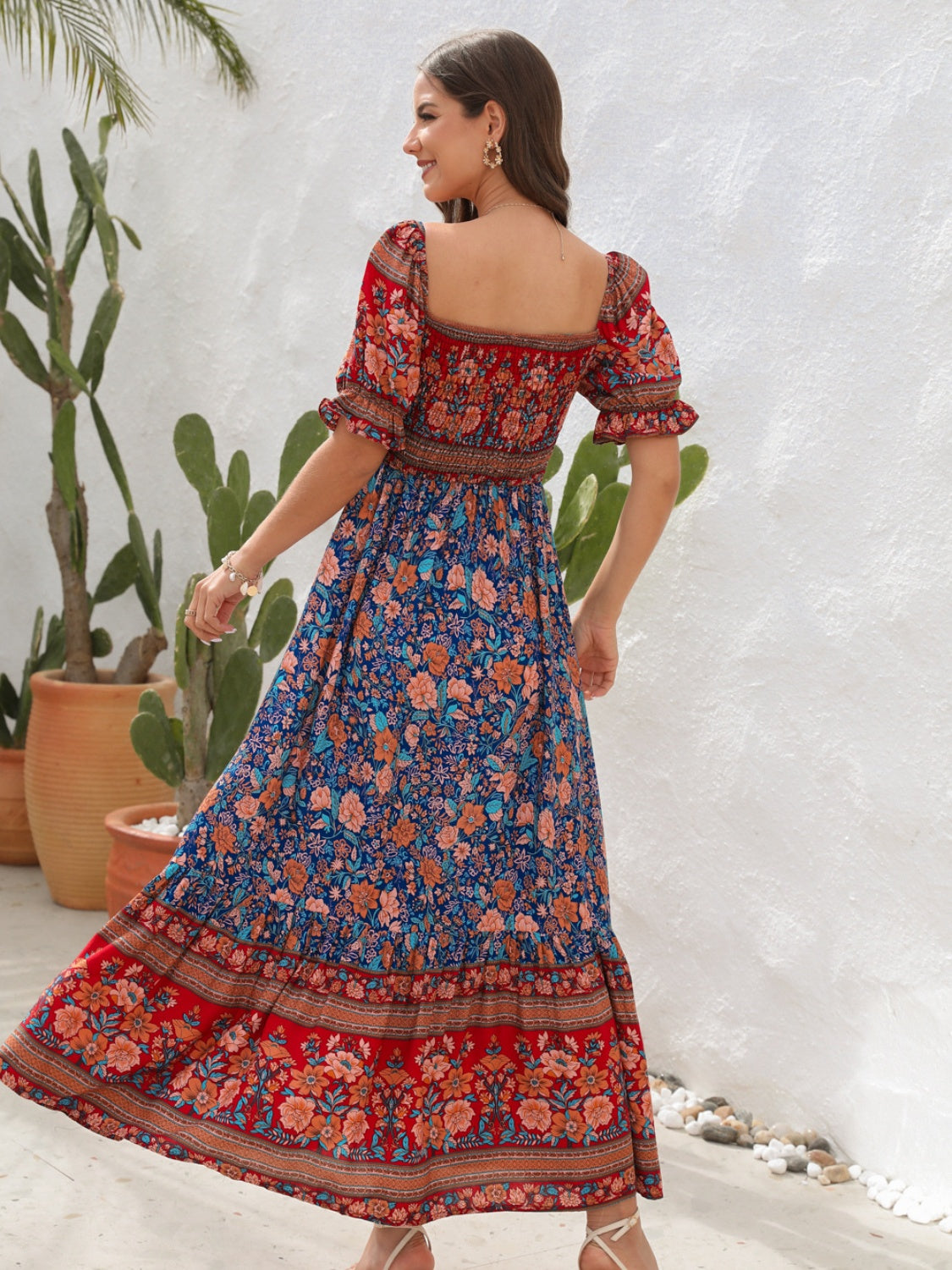 Floral Flounce Sleeve Midi Dress - AllIn Computer