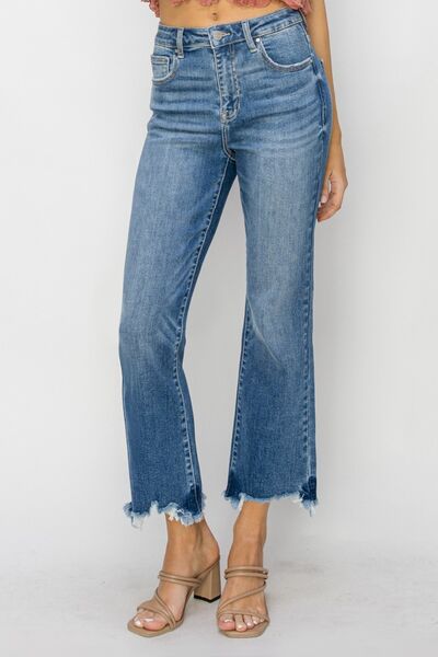 RISEN High Waist Raw Hem Flare Jeans - AllIn Computer