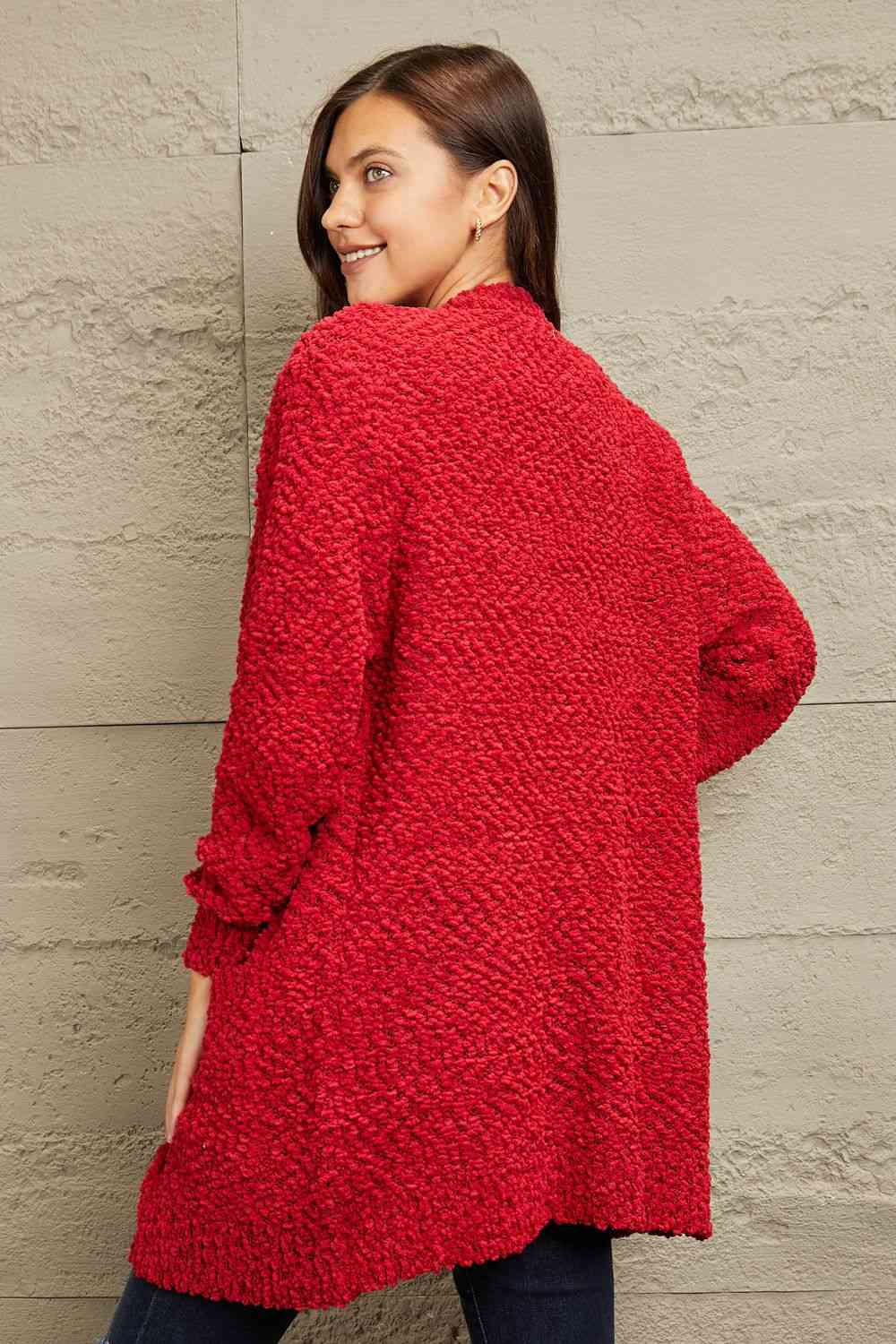 Zenana Falling For You Full Size Open Front Popcorn Cardigan - AllIn Computer
