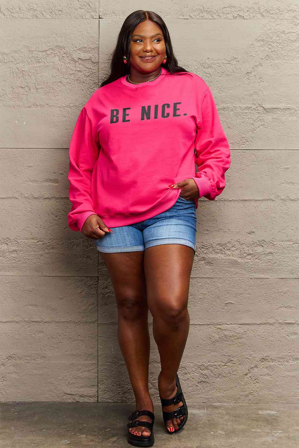 Simply Love Full Size BE NICE Graphic Sweatshirt - AllIn Computer