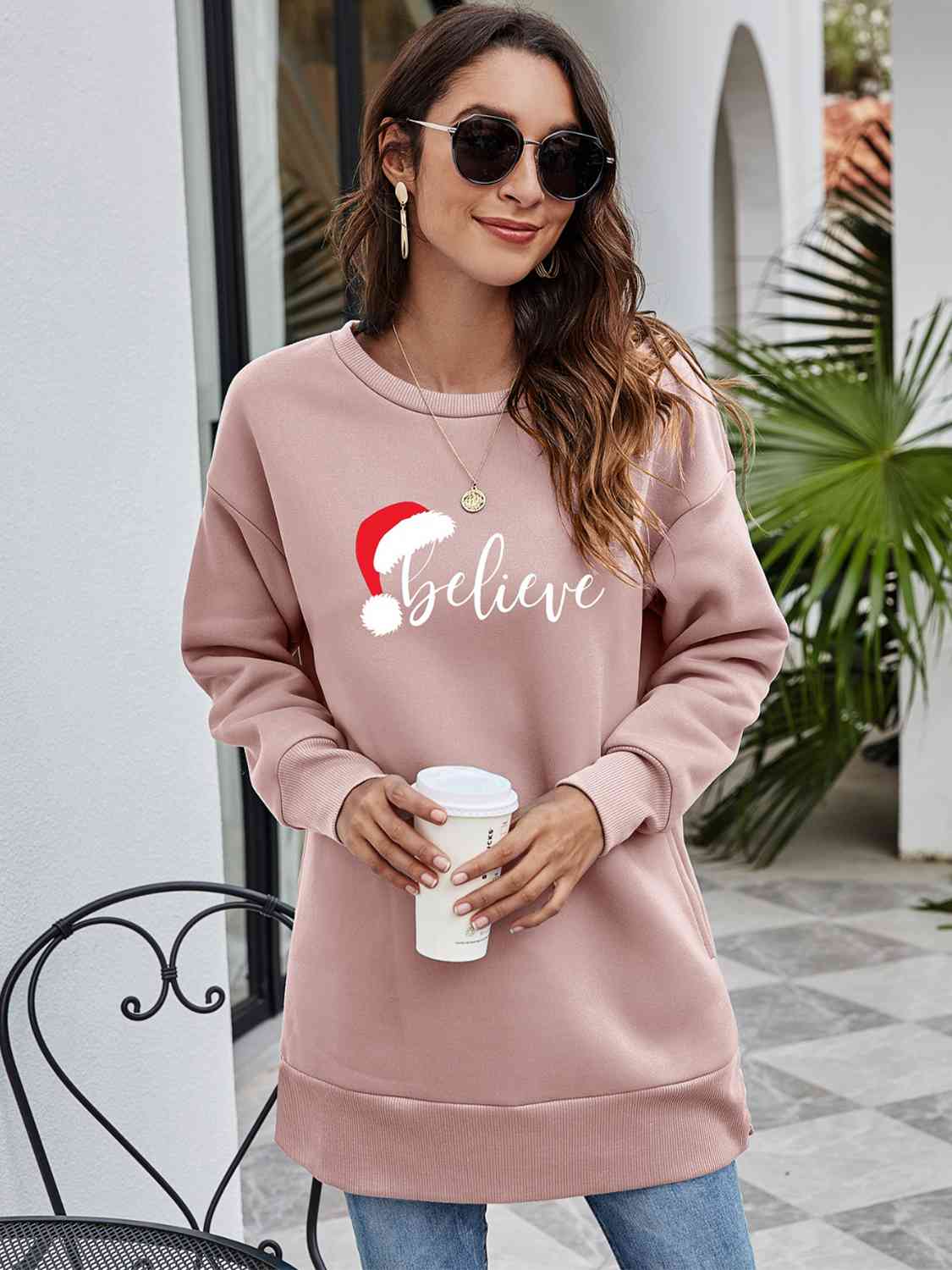 BELIEVE Graphic Tunic Sweatshirt | CLOTHING,SHOES & ACCESSORIES | Changeable, christmas, Ship From Overseas, sweatshirt | Trendsi