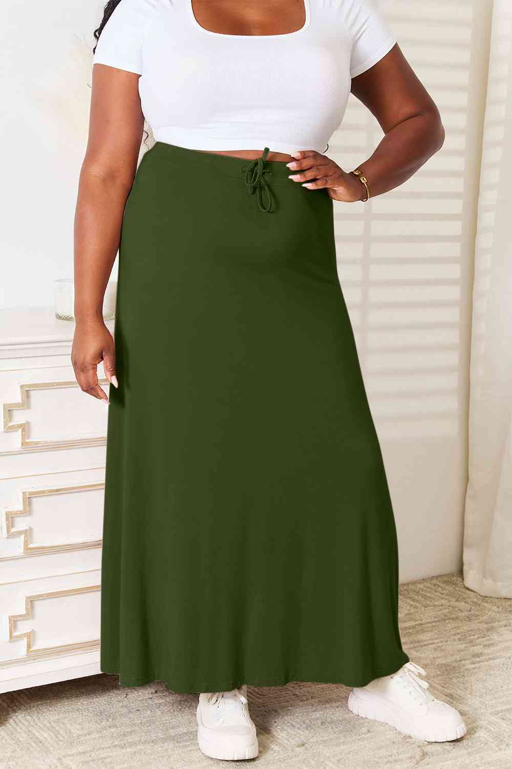 Double Take Full Size Soft Rayon Drawstring Waist Maxi Skirt - AllIn Computer