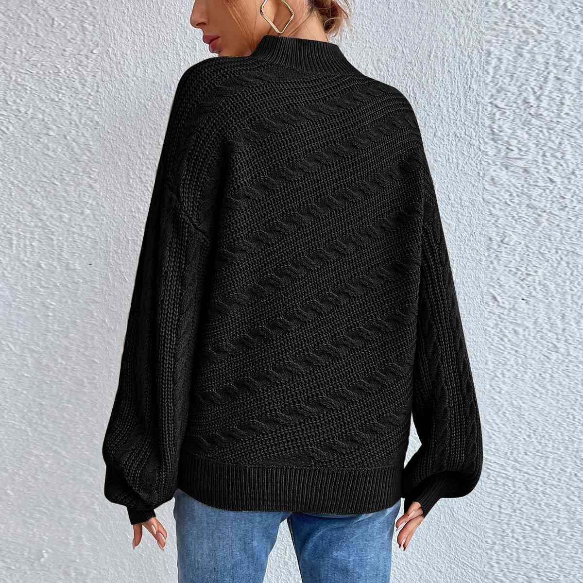 Cable-Knit Mock Neck  Long Sleeve Sweater - AllIn Computer