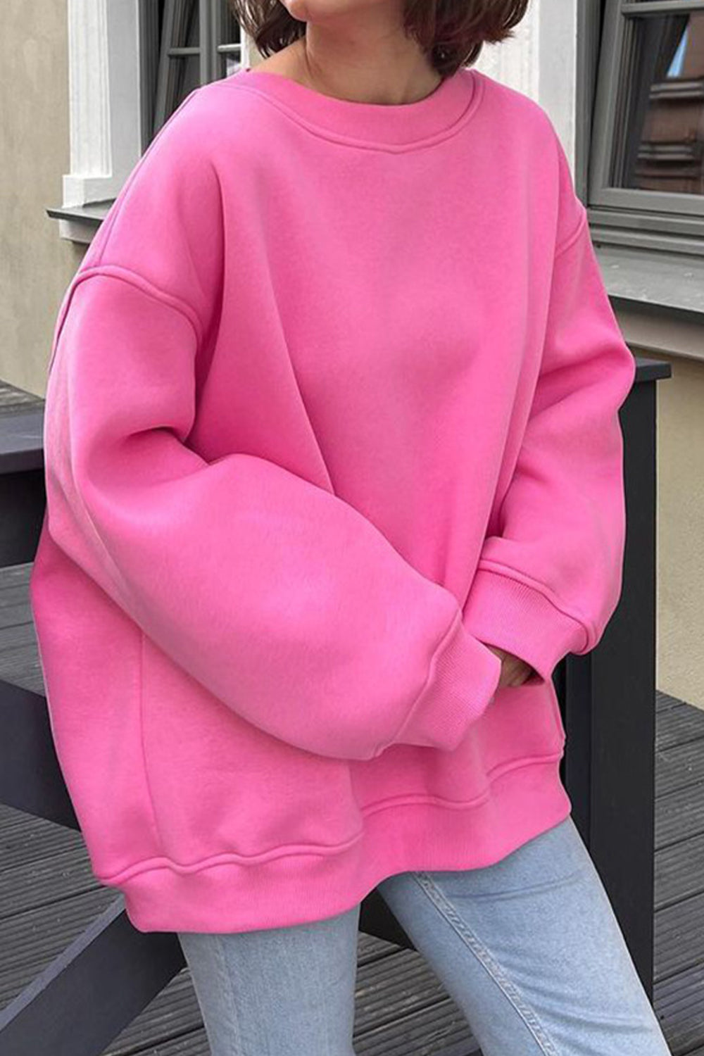 Oversize Round Neck Dropped Shoulder Sweatshirt - AllIn Computer