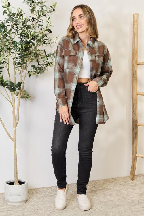 Double Take Plaid Dropped Shoulder Shirt - AllIn Computer