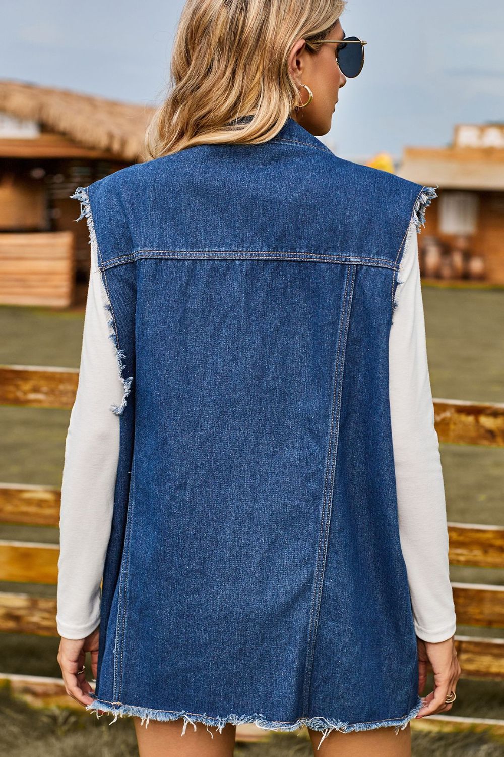Sleeveless Button-Up Collared Denim Top with Pockets - AllIn Computer