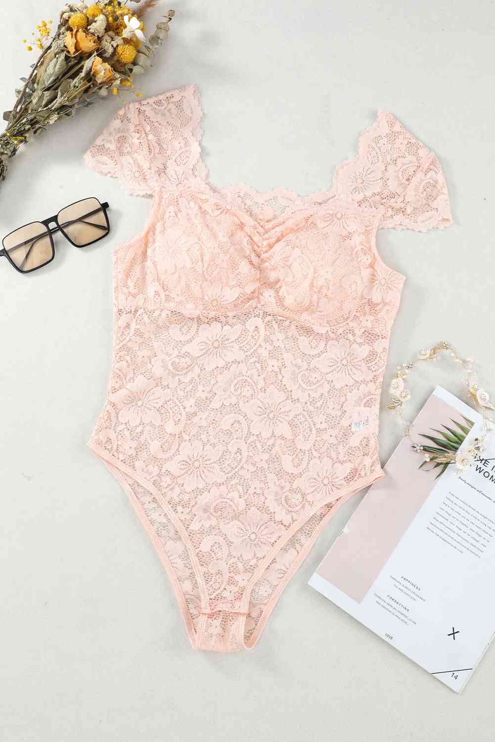 Ruched Sweetheart Neck Lace Bodysuit - AllIn Computer