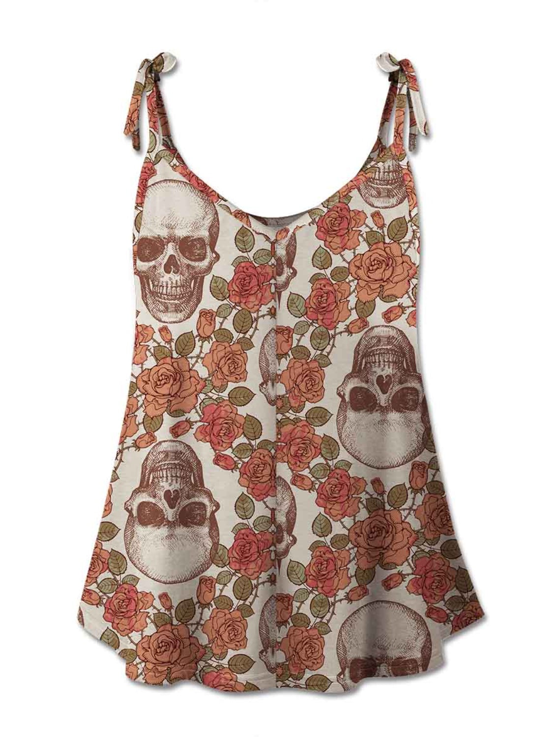 Skull Scoop Neck Tie Shoulder Cami - AllIn Computer