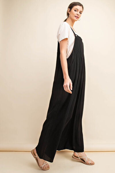 Kori America Full Size Sleeveless Ruched Wide Leg Overalls - AllIn Computer