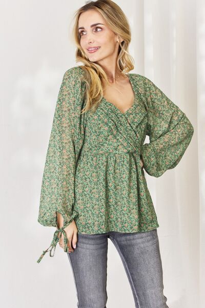 HEYSON Full Size Floral Surplice Peplum Blouse - AllIn Computer