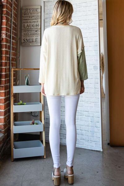 Culture Code Color Block Round Neck Dropped Shoulder Blouse - AllIn Computer