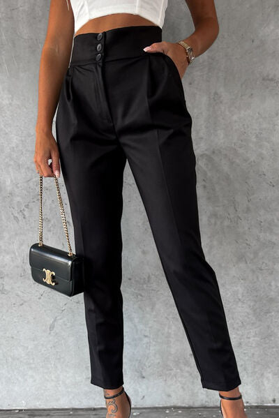 High Waist Wide Waistband Pants - AllIn Computer