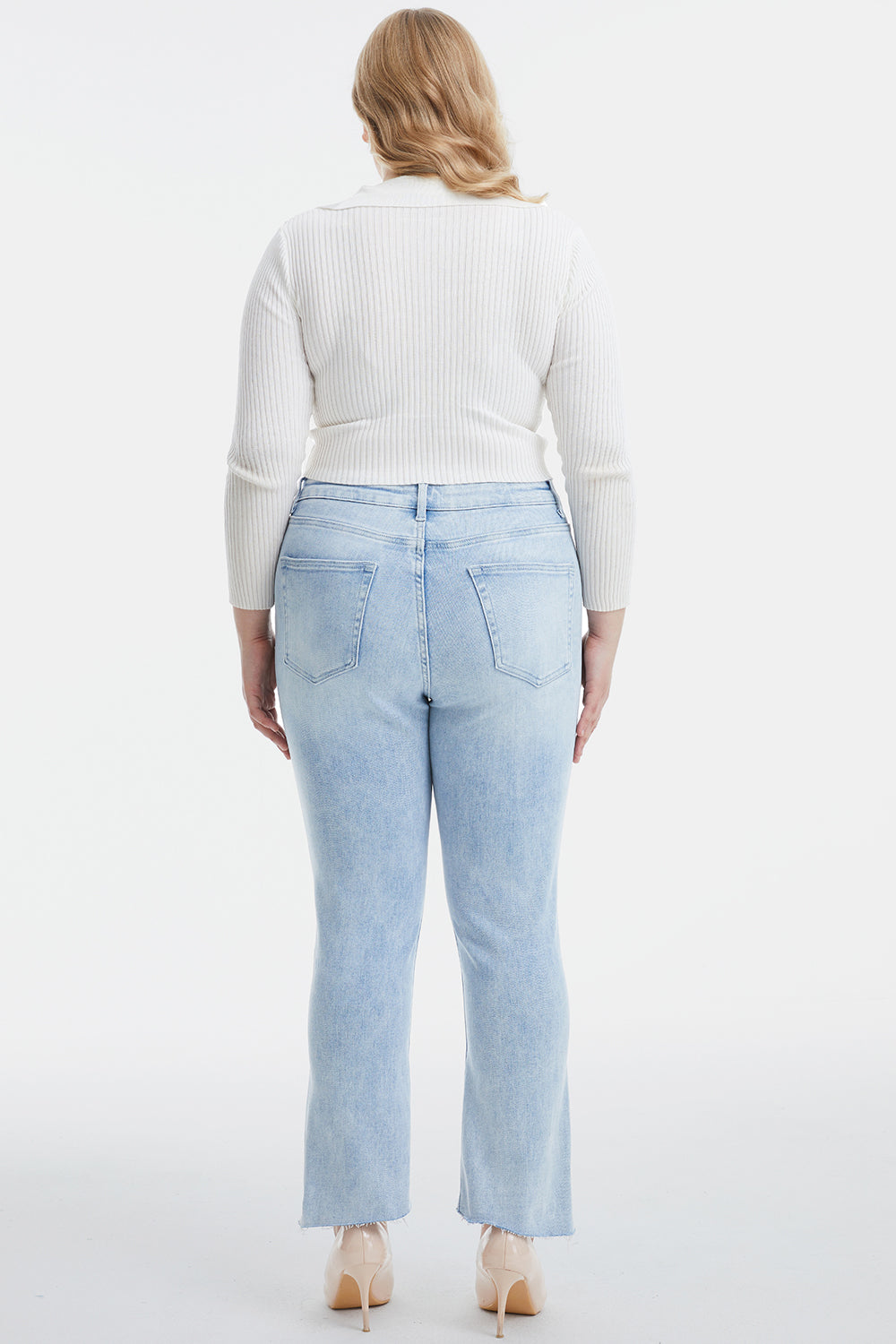 BAYEAS Full Size High Waist Raw Hem Washed Straight Jeans - AllIn Computer