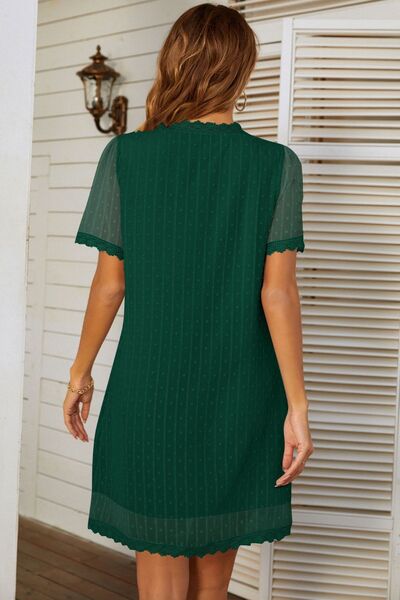 Lace Detail V-Neck Short Sleeve Dress - AllIn Computer