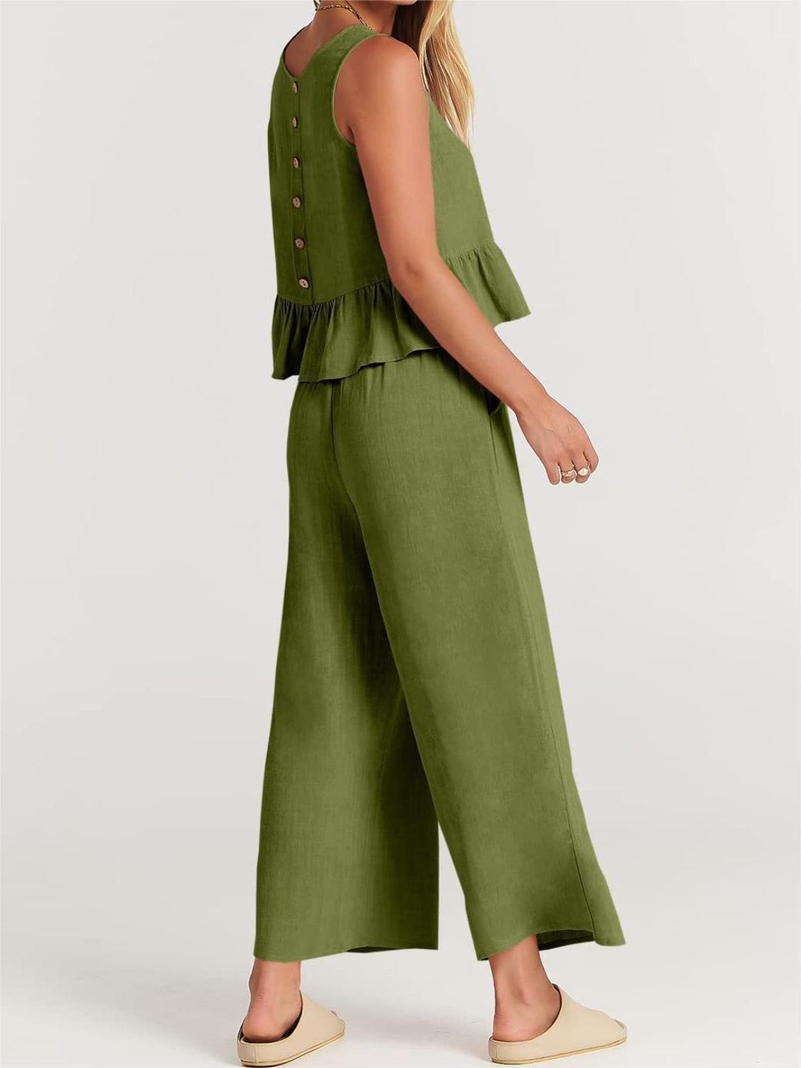 Full Size Round Neck Top and Wide Leg Pants Set - AllIn Computer