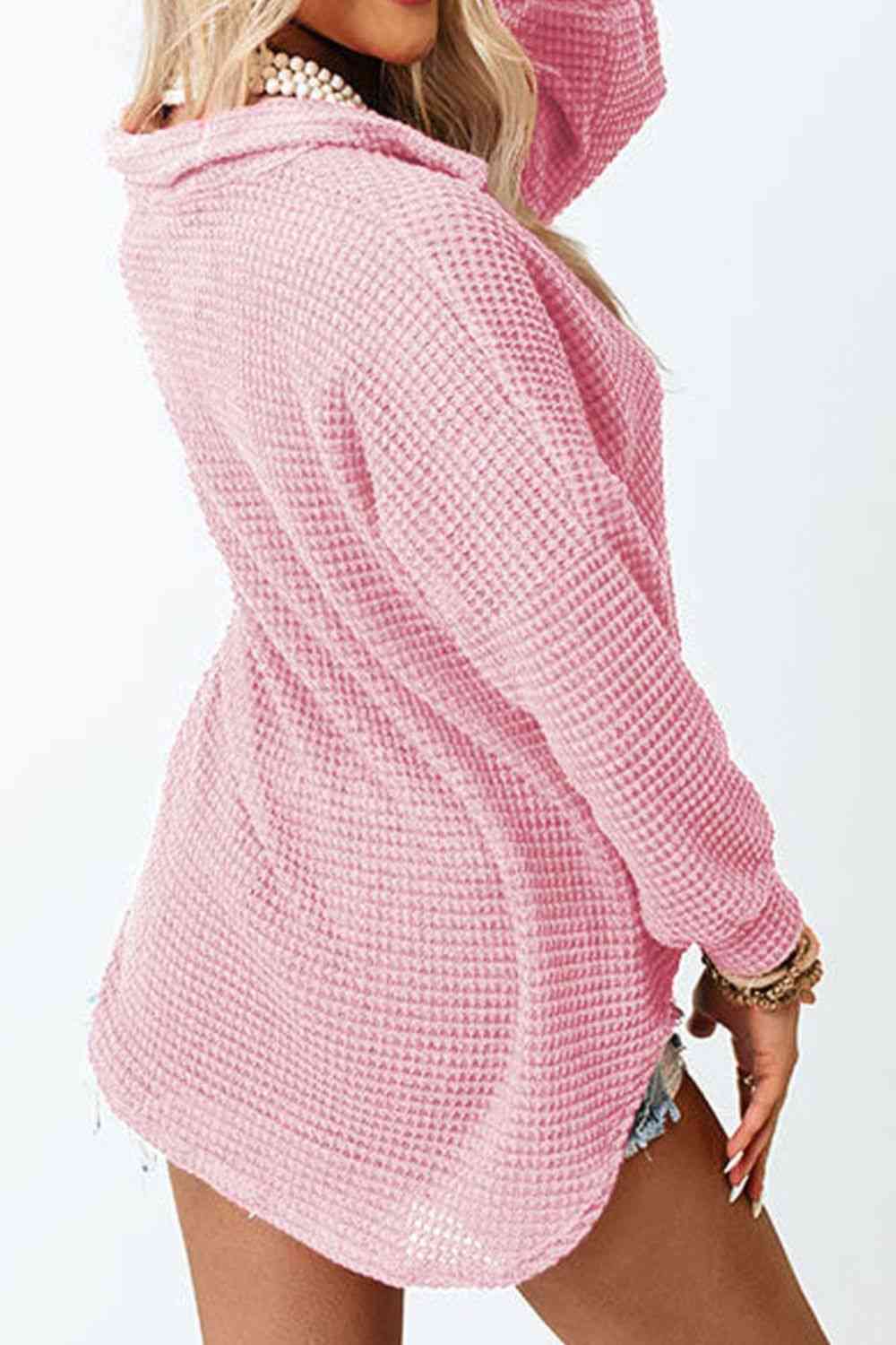 Waffle-Knit Button Up Long Sleeve Shirt with Pocket - AllIn Computer