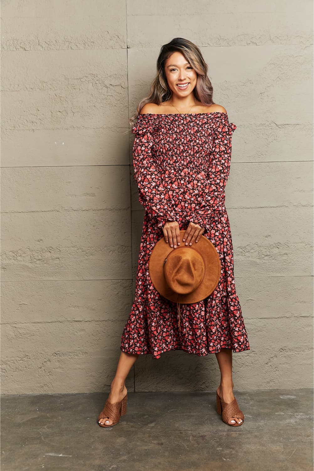 Off-Shoulder Long Sleeve Midi Dress - AllIn Computer