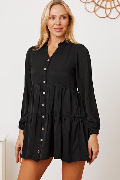 Ruffled Button Up Long Sleeve Tiered Shirt - AllIn Computer