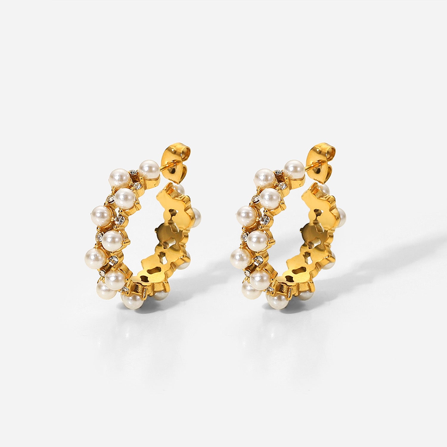 Pearl Rhinestone C-Hoop Earrings - AllIn Computer