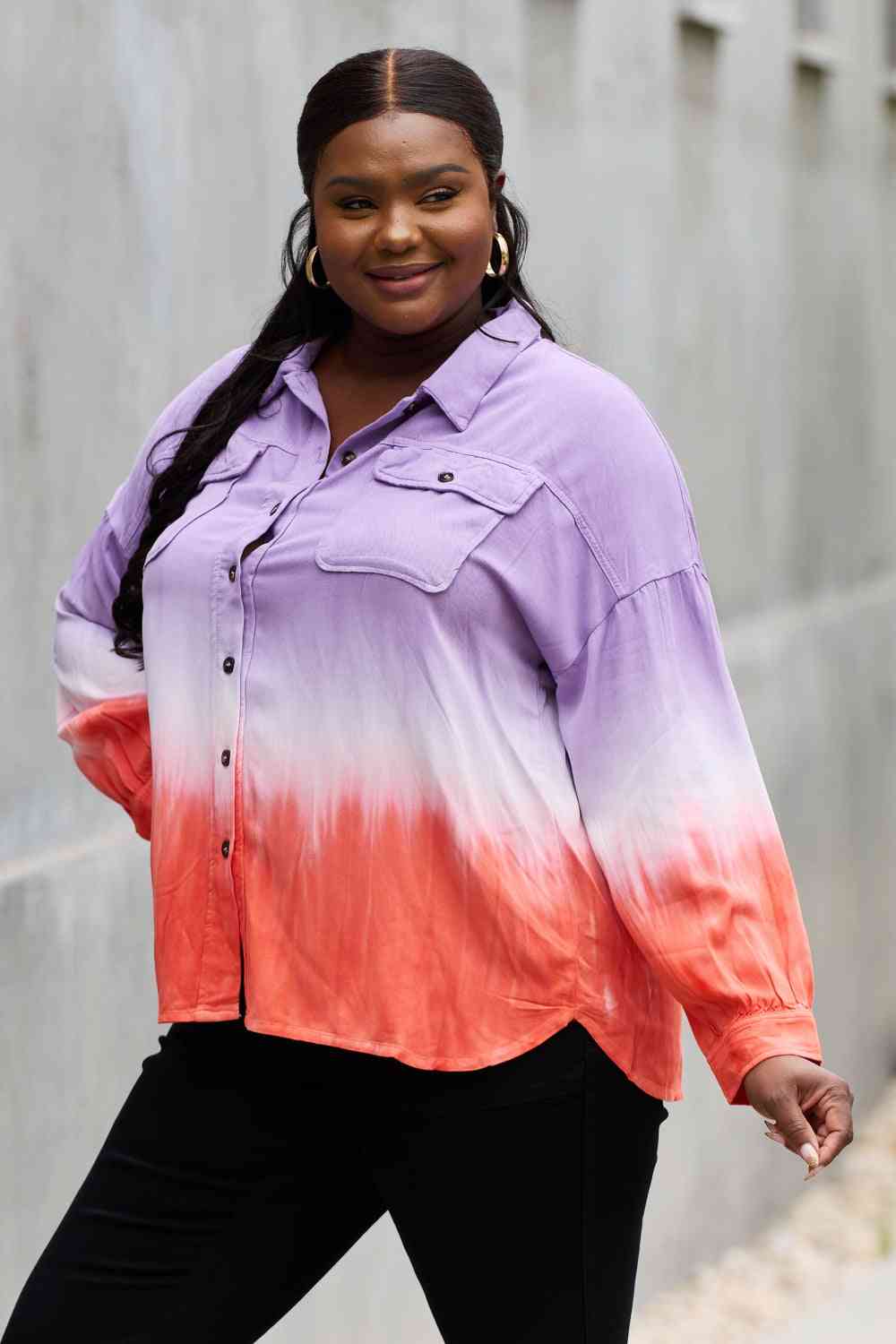 White Birch Relaxed Fit Tie-Dye Button Down Top - AllIn Computer