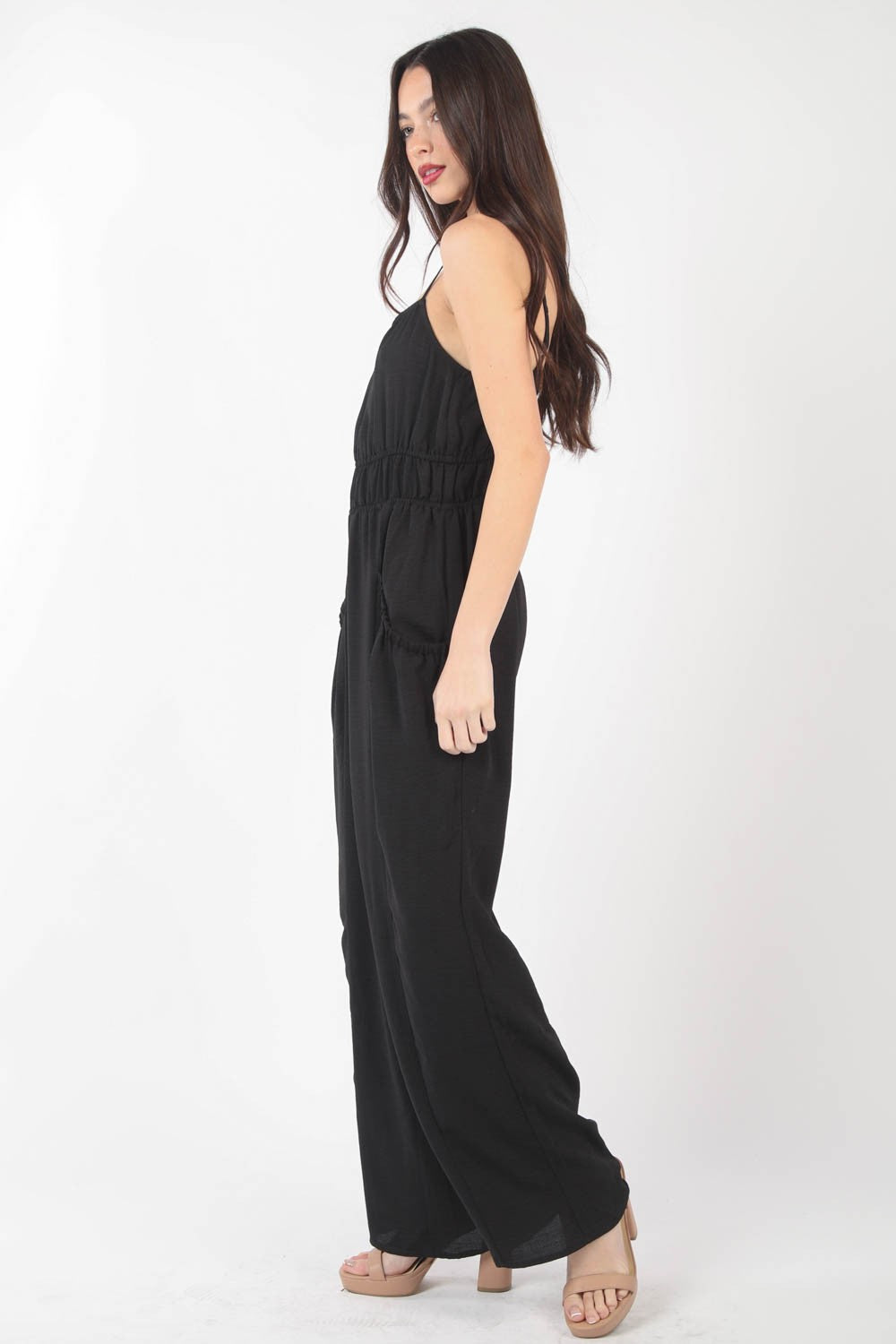 VERY J Pintuck Detail Woven Sleeveless Jumpsuit - AllIn Computer