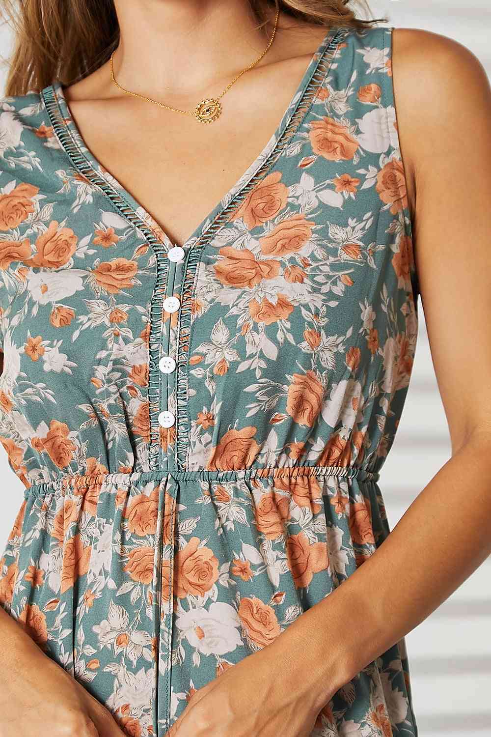 Double Take Floral V-Neck Tiered Sleeveless Dress - AllIn Computer