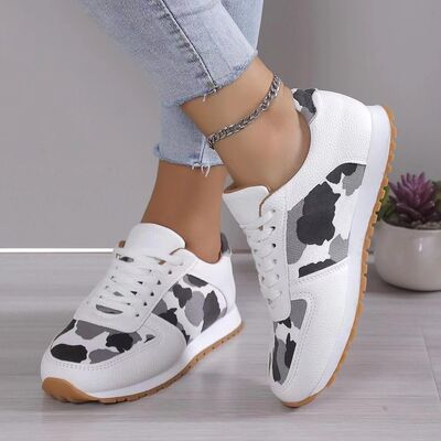 Tied Printed PU Leather Athletic Shoes - AllIn Computer