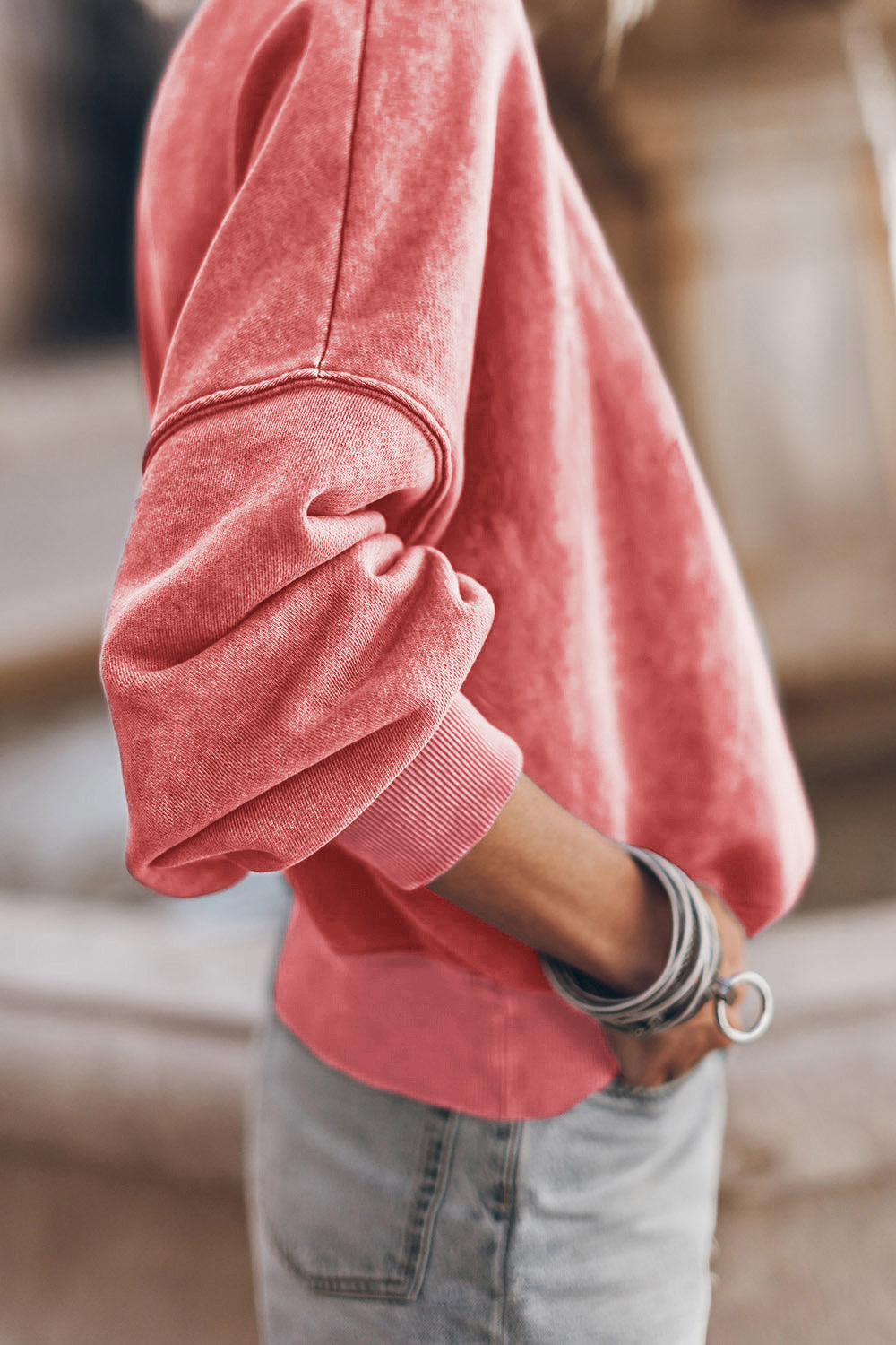 Round Neck Dropped Shoulder Sweatshirt - AllIn Computer