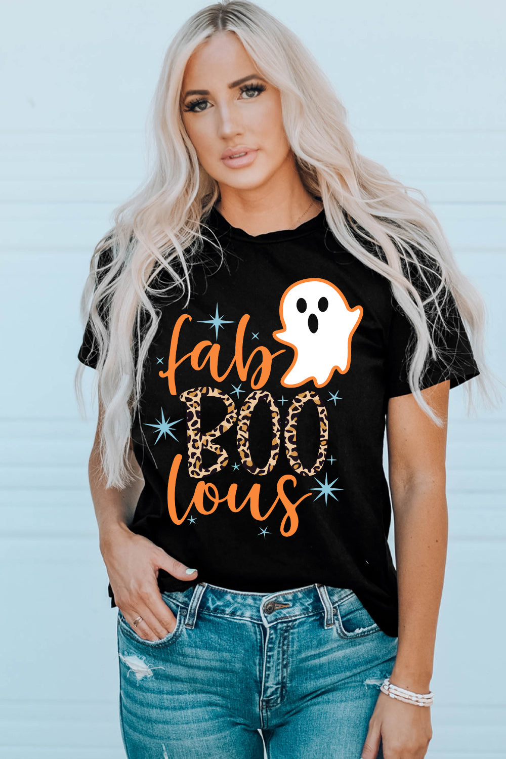 Round Neck Short Sleeve Ghost Graphic T-Shirt - AllIn Computer