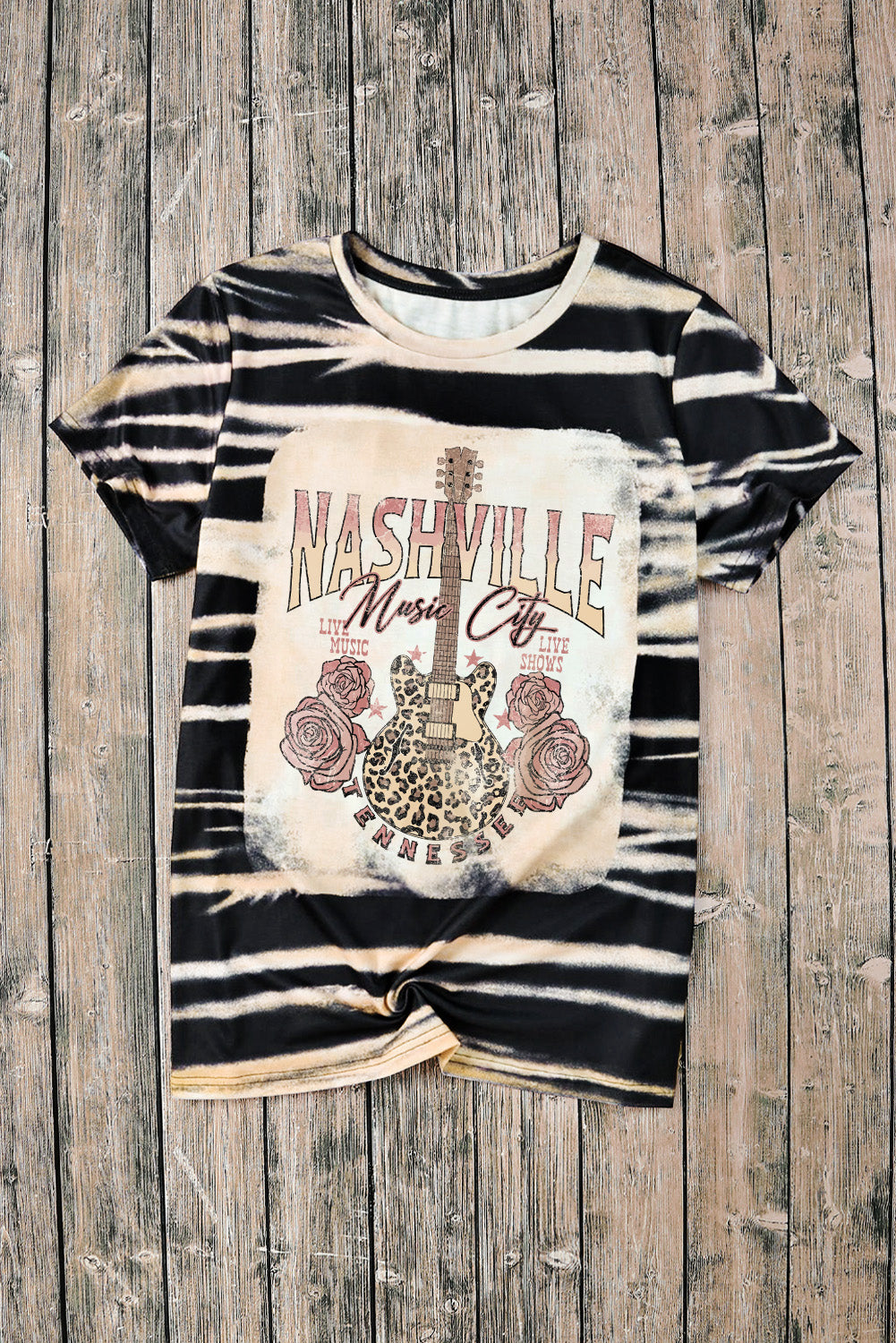 Guitar Graphic Round Neck Short Sleeve T-Shirt - AllIn Computer