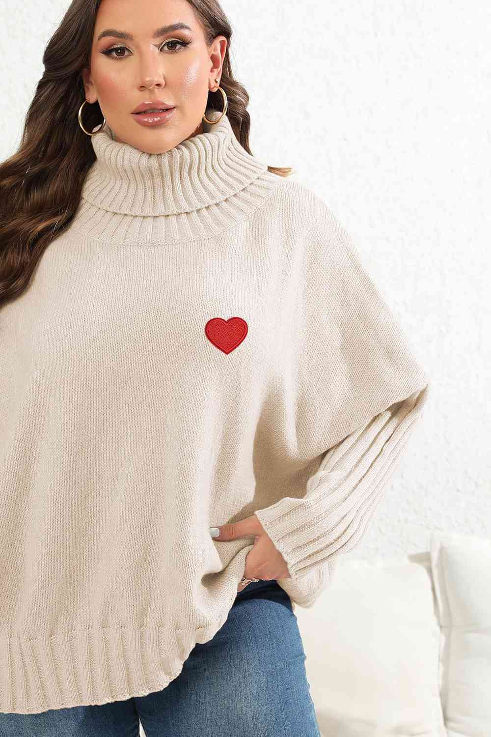 Plus Size Turtle Neck Long Sleeve Sweater - AllIn Computer