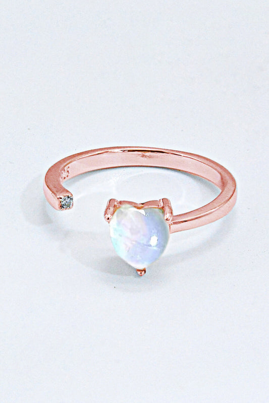 Inlaid Moonstone Heart Adjustable Open Ring - AllIn Computer