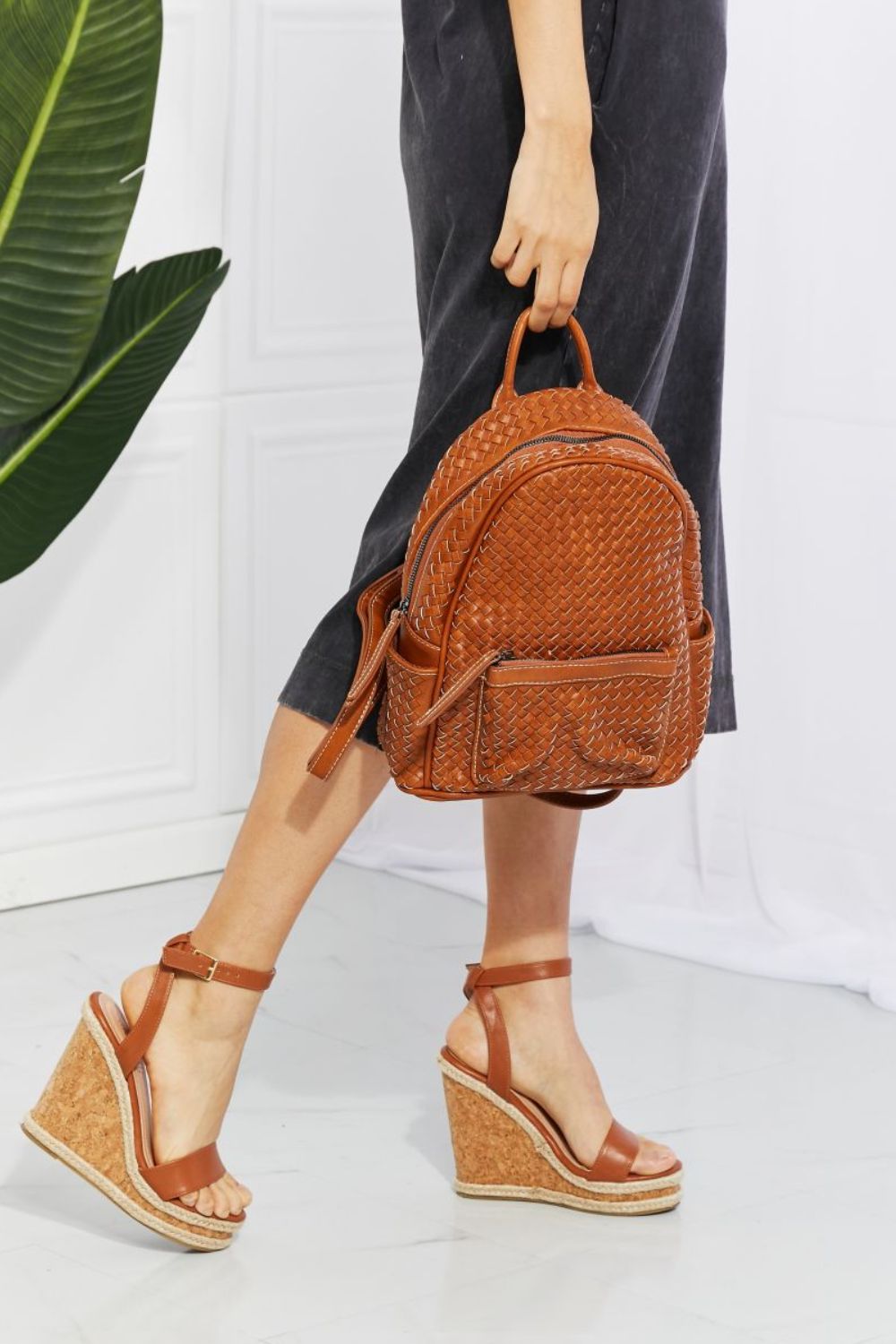 SHOMICO Certainly Chic Faux Leather Woven Backpack - AllIn Computer